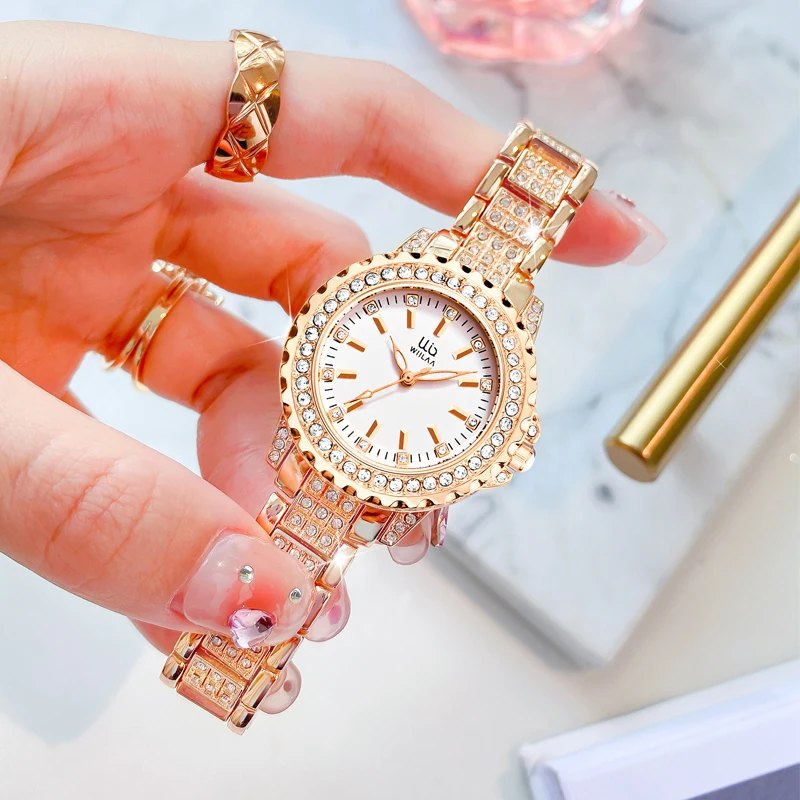 WIILAA Fashion Women Watches Top Brand Luxury Rose Gold Ladies Diamond Wristwatch Waterproof Quartz Watches Relogio Feminino