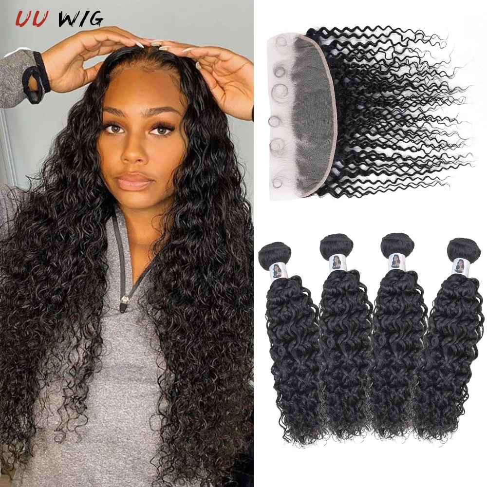 

UU WIG Kinly Curly Bundles With Closure Human Hair Bundles With Frontal 13x4 HD Lace Closure With Bundles Brazilian Remy Hair