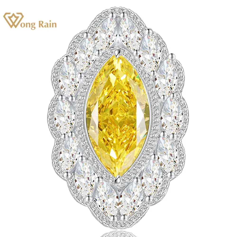 

Wong Rain 100% 925 Sterling Silver Crushed Ice Cut Marquise Lab Sapphire Citrine High Carbon Diamonds Gemstone Ring Fine Jewelry