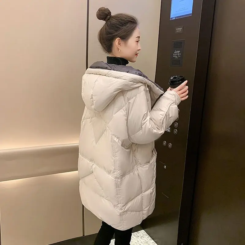 Down Cotton Jacket Women's Medium Long 2023 New Fashion Big Pocket Winter Warm Down Jacket Cotton Padded Parkas Clothes S51