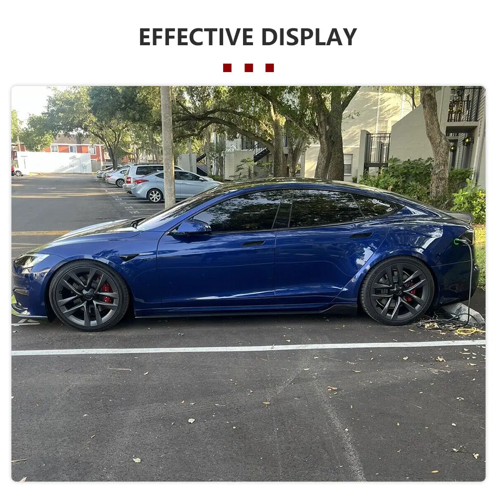 Фото Боковые юбки, удлиненные фартуки для губ для Tesla Model S Plaid Sedan, 4-дверный 2021-2023, автомобильный боковой удлинитель из углеродного волокна, спойлер для губ №2