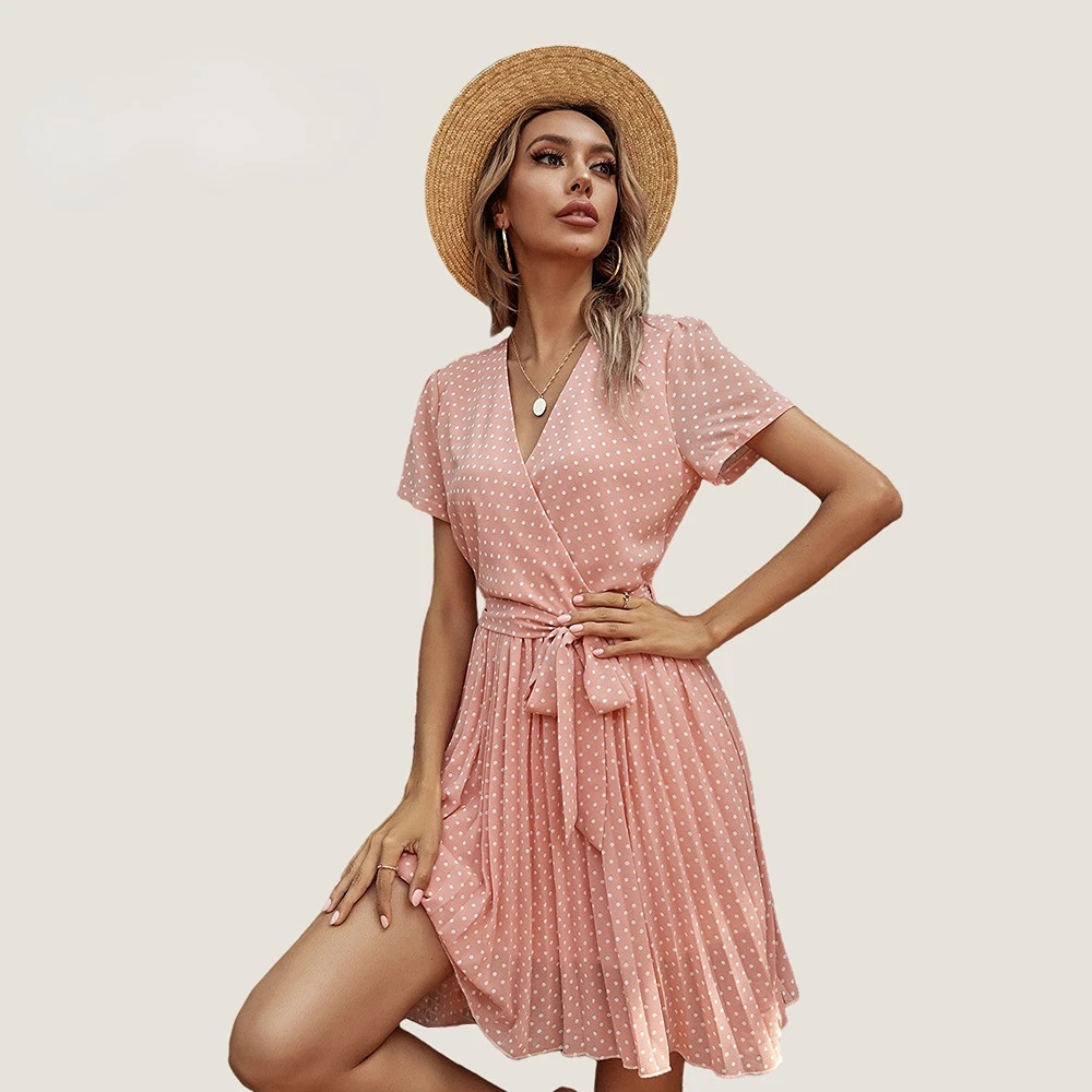 

Женское платье с V-образным вырезом, коротким рукавом