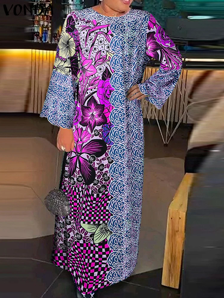 Плюс размер VONDA женское длинное платье макси 2024 элегантное с цветочным принтом