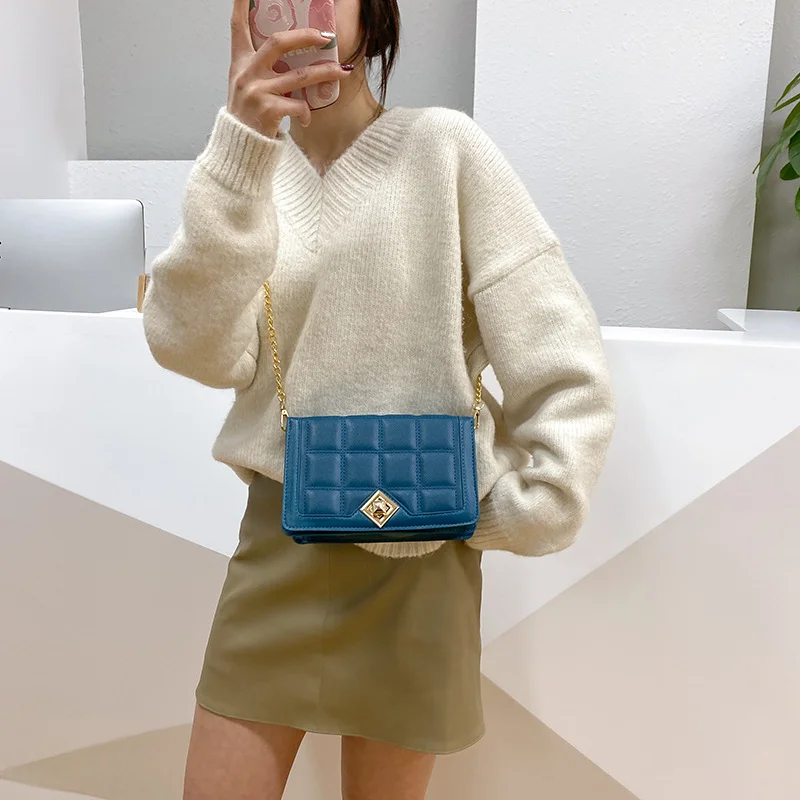 Fashion Luggage &Bags Women's Handbags Crossbody NEW Chain Square PU Waterproof Black Diamond Ladies Bolsos