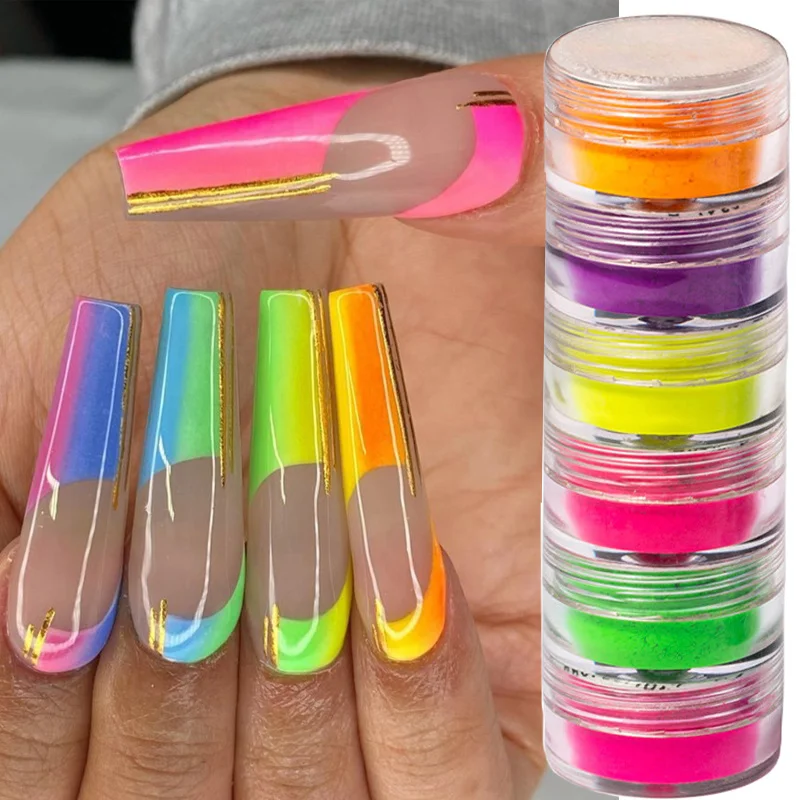 

6Colors/Set Neon Nail Art Powder Luminous Matte Eyeshadow Makeup Chrome Pigment Lasting Fluorescent DIY Nail Decorations Dust