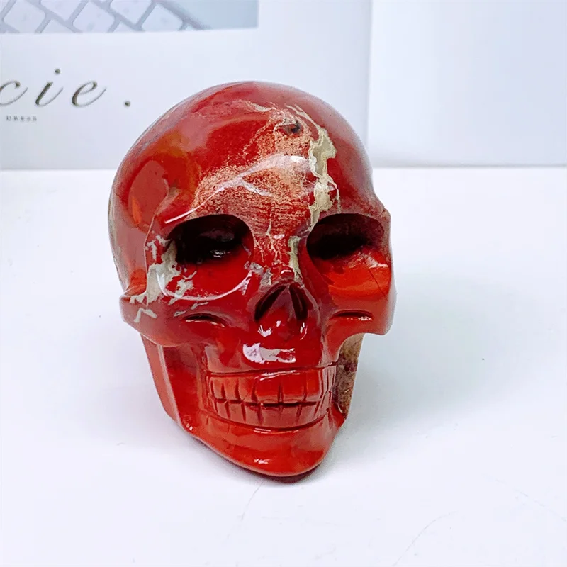 

403g Natural Red Jasper Skull Carvings Mini Statue Figurine Crystal Stone Room Decor Halloween Decoration Witchcraft Gift 1PCS