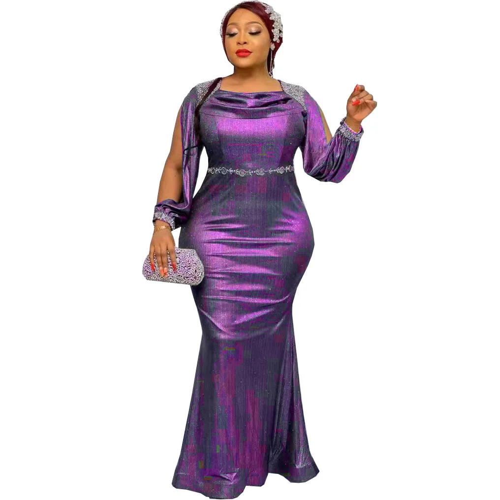 

African Women Long Sleeve O-neck Polyester Long Dress African Dresses for Women Formal Dresses Elegant Long Sleeves Party Gowns