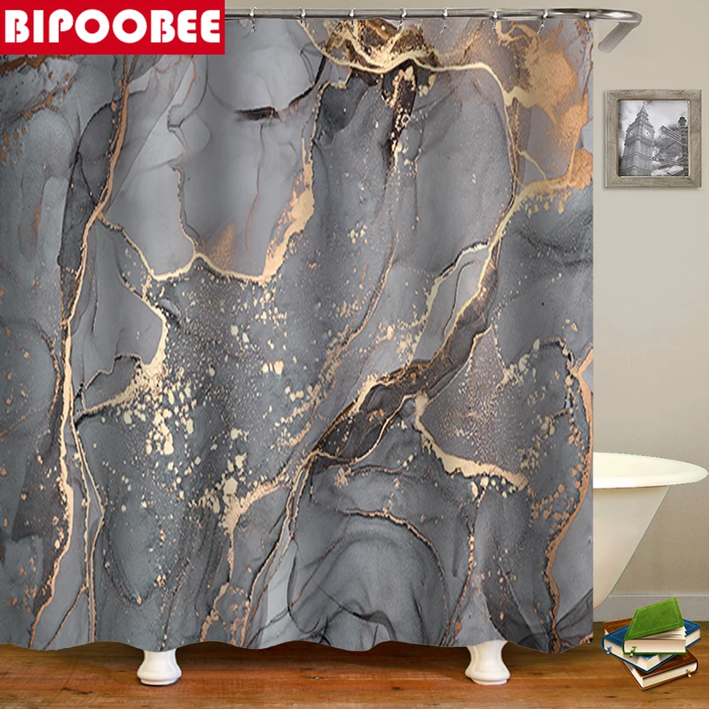 Роскошная Серая Мраморная занавеска для душа с текстурой трещин ванной комнаты