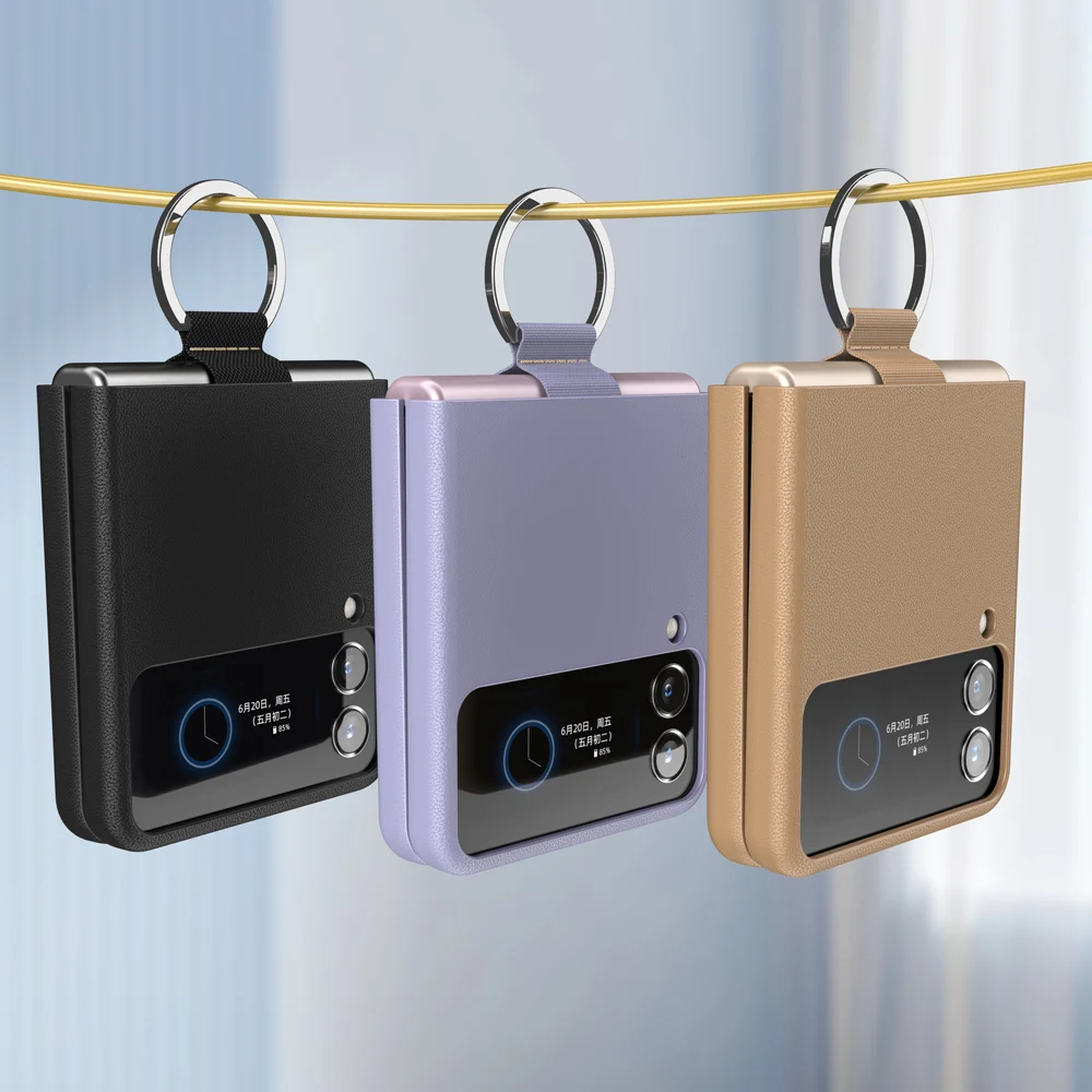 

Чехол для телефона из натуральной воловьей кожи для Samsung Galaxy Z Flip 3 Flip3 Ring Lanyard противоударный раздельный чехол для задней панели