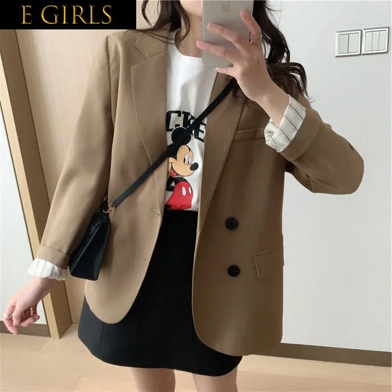 

E GIRLS Blazers Women Loose Spring Fall Simple Office Daily Soft Fashion Solid Pockets All-match Classic Lady Wear Outwear