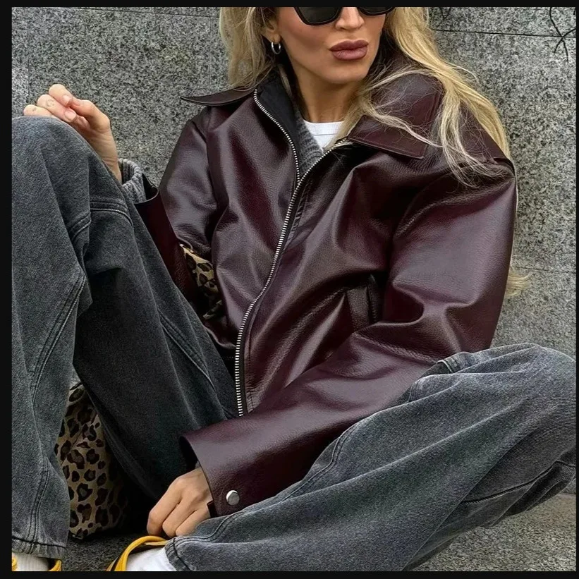 Женские кожаные куртки Женская куртка уличная одежда женская верхняя красная