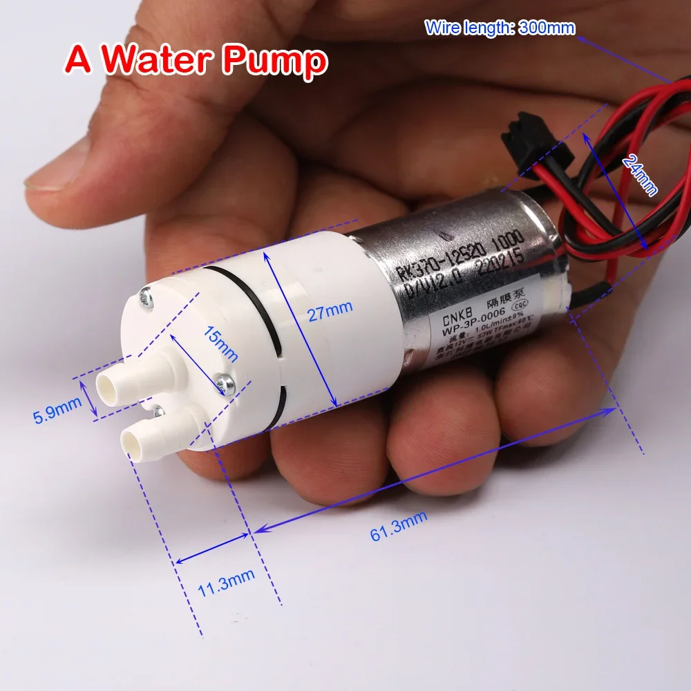 Фото Миниатюрный водяной насос 370, DC 7.4V 12V 14.4V, 1 л/мин, высокопроизводительный диафрагменный насос с угольными щетками, 3 Вт, самовсасывающий №1
