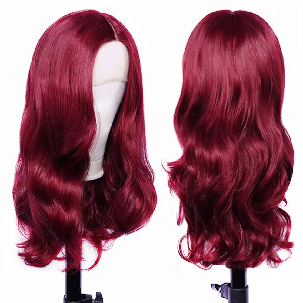 99J Burgundy Wig Synthetic Lace Wigs For Women Body Wave Glueless Pre Plucked Hairline Wig With Baby Hair  Heat Resistant Fiber
