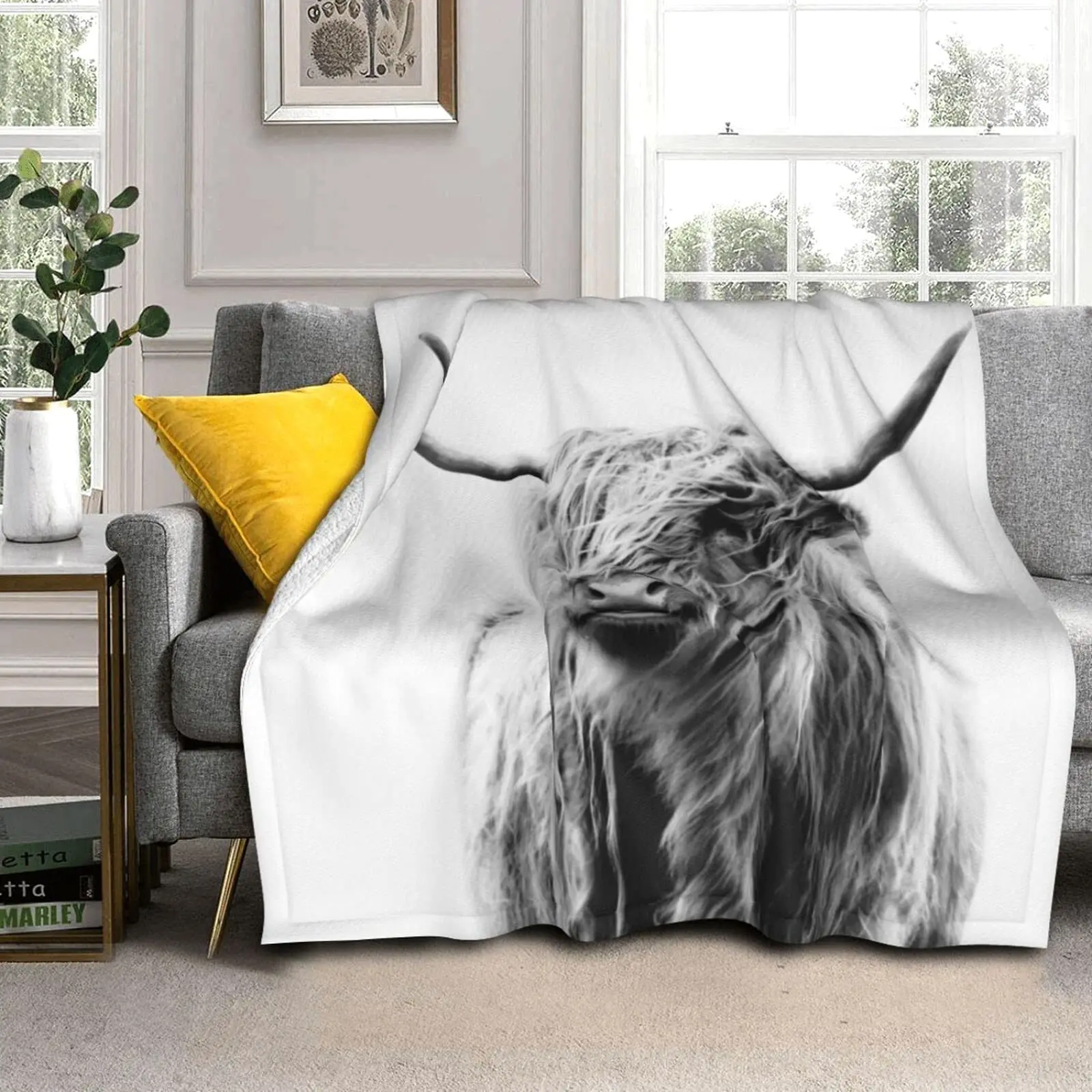 

Highland Cattle Fleece Blanket for Sofa Bed Super Soft Cozy Flannel Throw Blankets Lightweight Warm Cow Printed Cover Bedspread