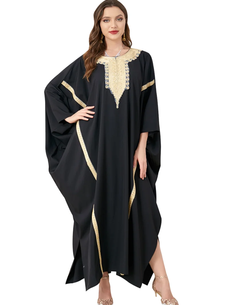 Abaya Muslim Dress Women Batwing Sleeve Loose Robe Autumn New Patchwork Elegant Boubou Dubai Islam Muslim Ramadan Dress Vestidos