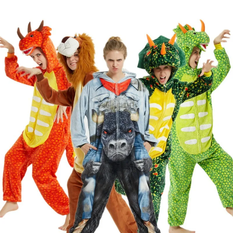 Kigurumi Pajama Unicorn Dinosaur Onesies For Women Men Winter Sleepwear Animal Uniocnrio Costumes Adult Kigurumi Nightie Pyjamas