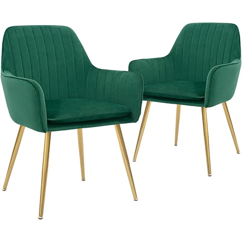 

Современная мебель CangLong для гостиной, столовой, стулья с акцентом на руку, Гостевой клуб с золотыми металлическими ножками, набор из 2, зеленый