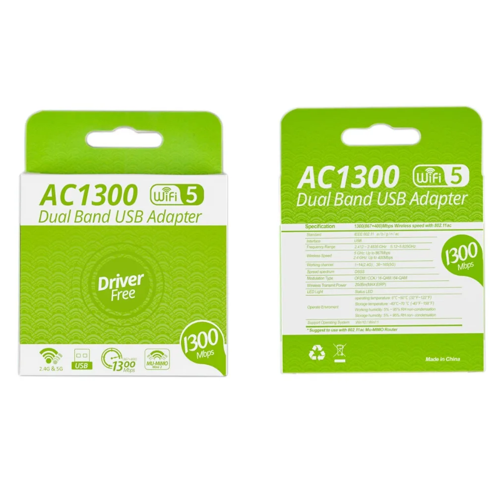 USB-адаптер Wi-Fi AC1300 USB3.0 MT7612U, двухдиапазонный (2.4G5.8G), без драйверов, Wi-Fi приемник, точка доступа, сетевая карта для ноутбуков с Windows 781011 (art.: 3920dca4bd940) - 3920dca4bd940