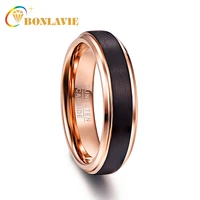 bonlavie 6mm tungsten carbide rings rose gold color black brushed for men wedding bands polished size 5 12 classic mens ring