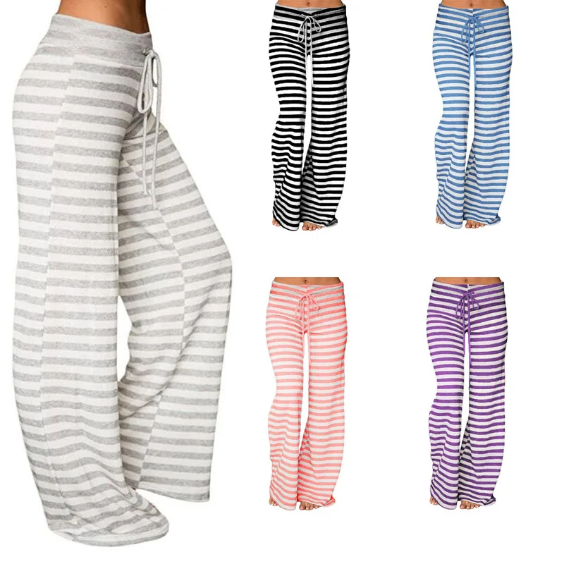 

2022 European and American Summer New Women's Fashion Striped Wide Leg Strap High Waist Casual Yoga Pants
