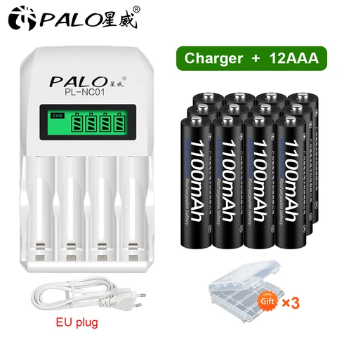 PALO Перезаряжаемые аккумуляторы AA AAA Ni-MH 3000 мАч с зарядным устройством