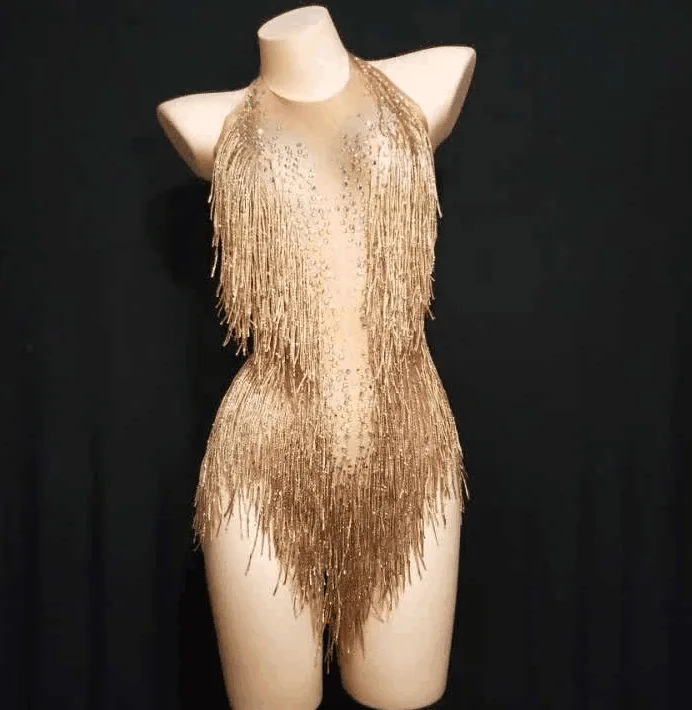 

Sexy Tassel Sequins Rhinestone Mini Dress WomenNeck-mounted Dresses Female Elegant Backless Evening Party Club DreSS