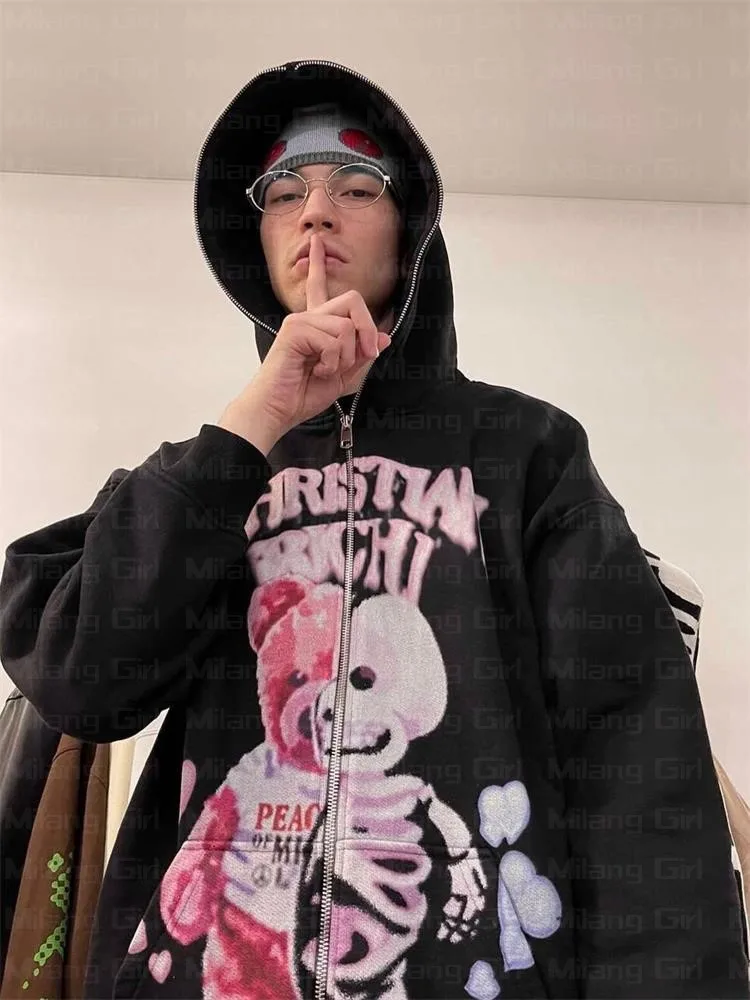 Толстовка Y2k мужская с капюшоном свитшот на молнии пуловер в стиле гранж Свитшот