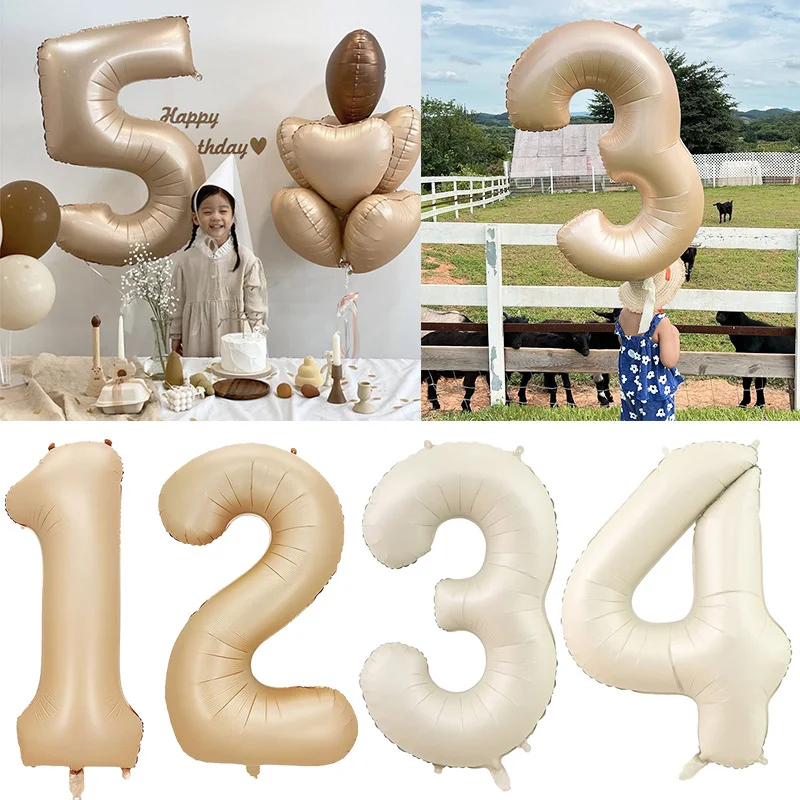 

32/40Inch Creamy /Caramel Number Balloons 1-9 Big Numbers Helium Balloons Kids Adult Happy Birthday Party DIY Decoration Wedding
