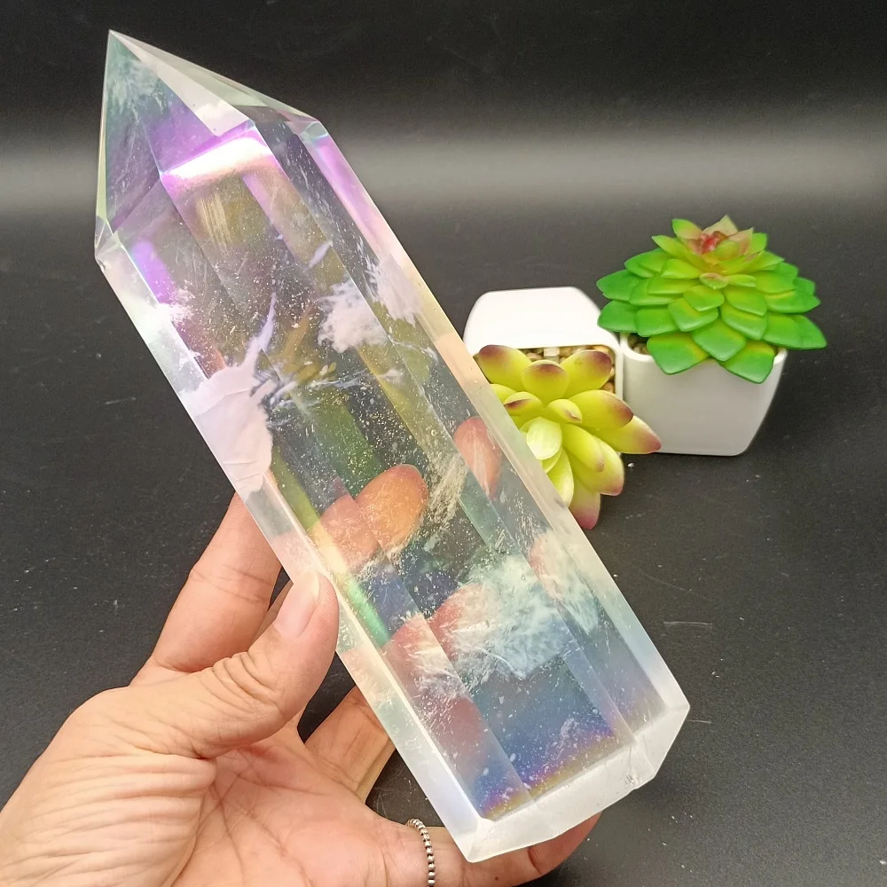 

BEAUTIFUL TRANSPARENT CRYSTAL TOWER SMELTING STONE ELECTROPLATING HALO TOWER ENERGY HOME OFFICE DECORATION CRAFT GIFT