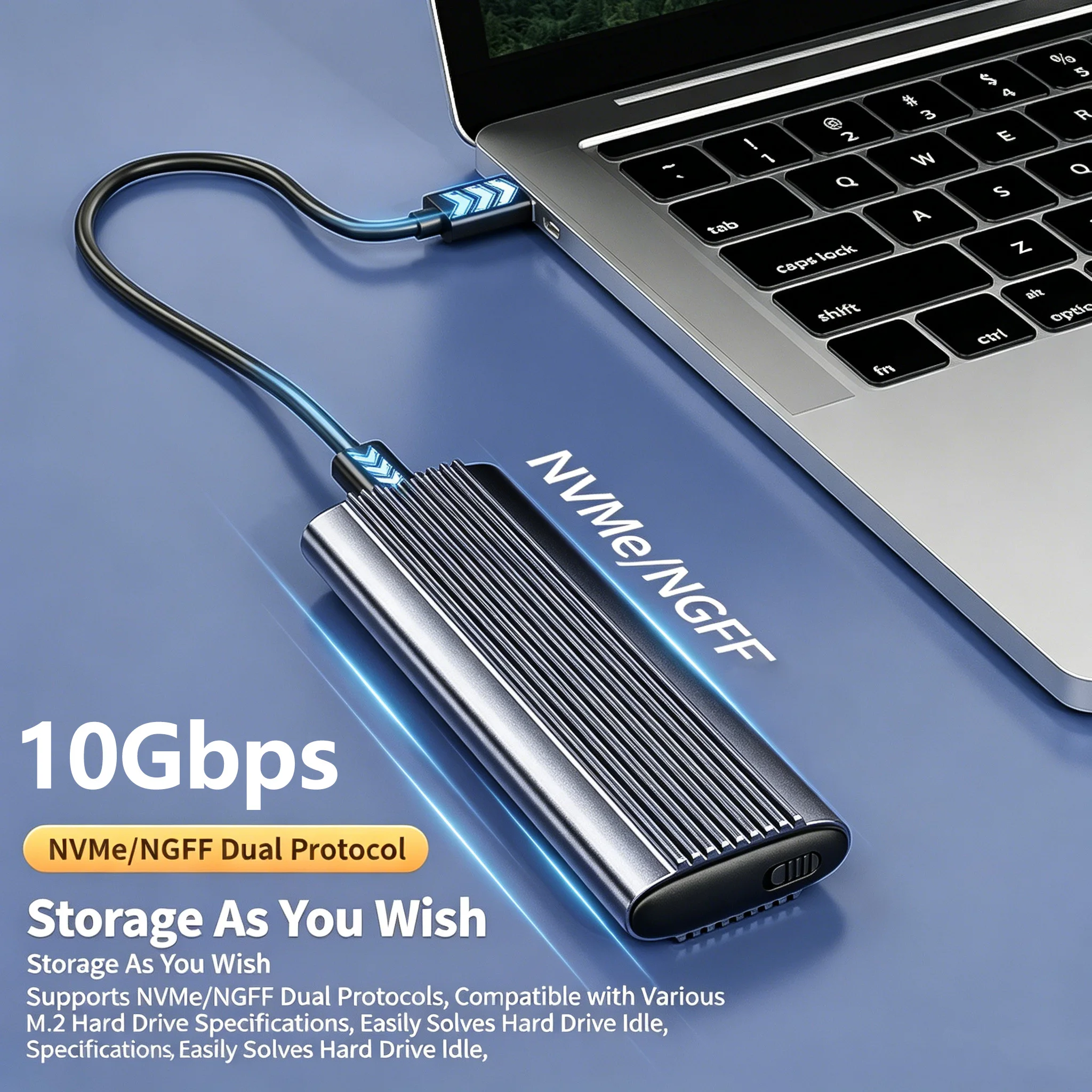 Фото Внешний корпус для SSD-накопителей Kebidumei M.2 NVME SATA USB 3.1 Gen1, без инструментов, 10 Гбит/с, для форматов 2230, 2242, 2260, 2280 №1