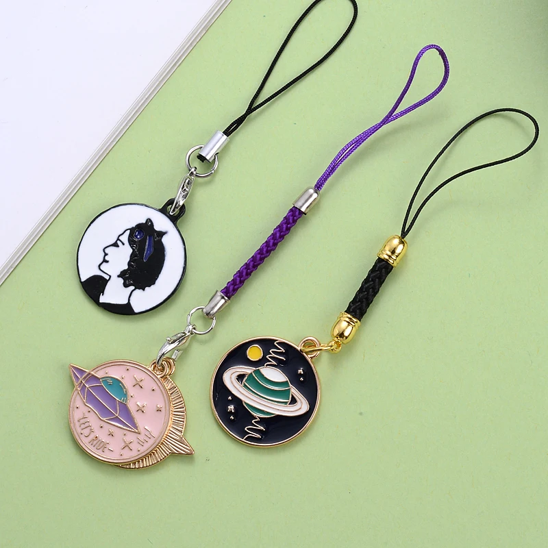 Metal Fashion Astronaut Planet Animals Mobile Phone Pendant Lanyard Anti-Lost Key Chain Ladies Gifts Decoration Accessories 1Pcs
