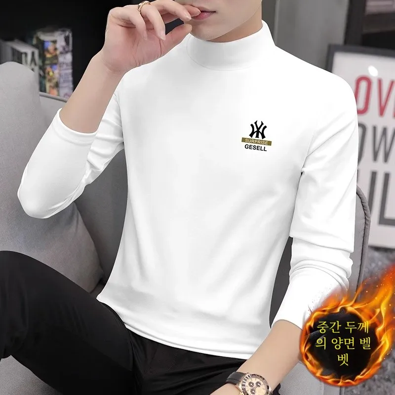 High end Half-high Collar Double-sided Dralon Bottoming Shirt Men's 2024 New Winter Trendy Inner wear Long sleeves