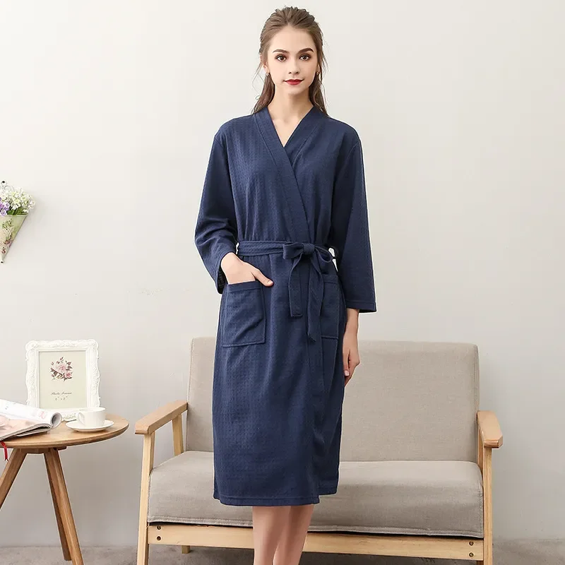 

Халат-кимоно Женский мягкий длинный, однотонный банный халат с вафельным поясом, одежда для сна, домашняя одежда, лето 2021
