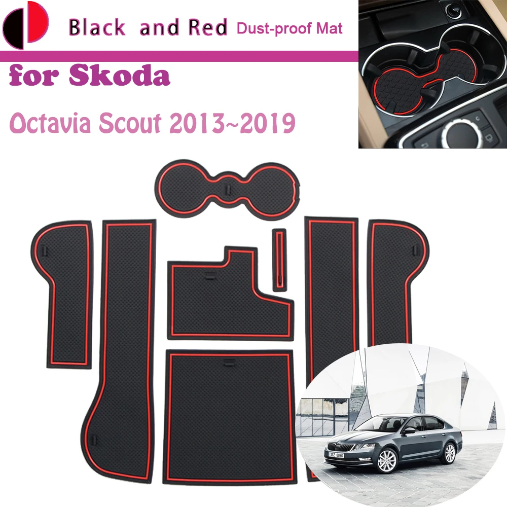 

Rubber Door Groove Mat for Skoda Octavia Mk3 5E Scout 2013~2019 2014 2015 2016 Gate Storage Slot Coaster Dust-proof Car Sticker