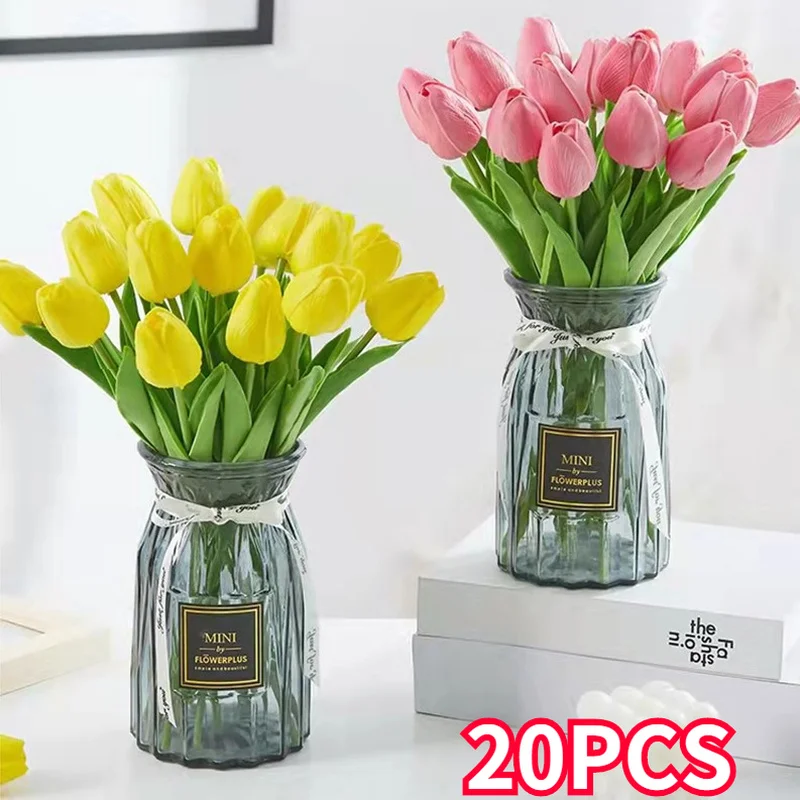 

20PCS Tulip Artificial Flower Real Touch Artificial Tulip Bouquet Fake Flower for Wedding Decoration Home Garen Spring Ornament