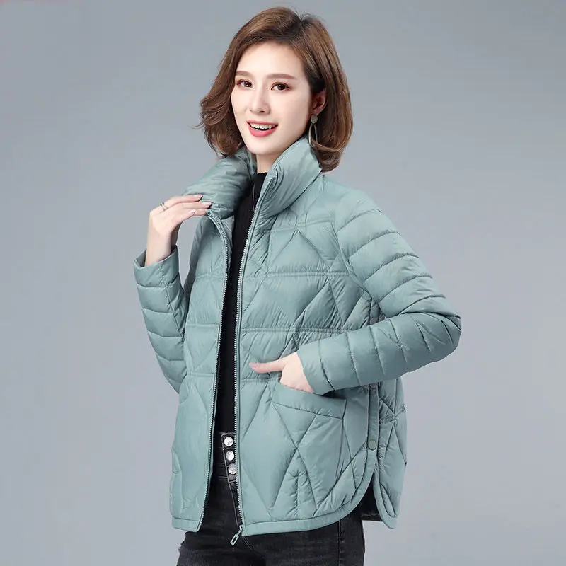 Autumn Winter Women's Casual Stand Collar Short Parka Solid Ultra-light Loose Coat Jackets for Fashion Laies Tops Cotton A08