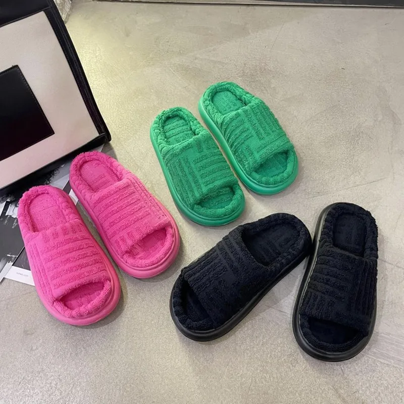 Women's Slippers Autumn/Winter 2022 New European And American Platform Comfortable Soft Solid Color Flat Women's Cotton Slippers