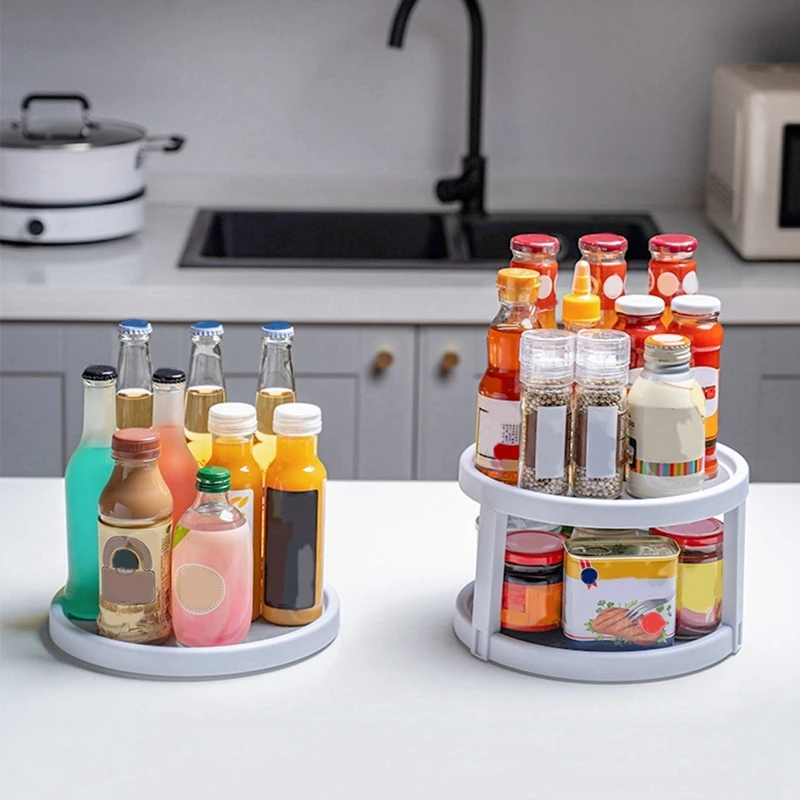 Поворотный стол Lazy-Susan серо-белый вращающийся стеллаж для специй шкафа кладовой