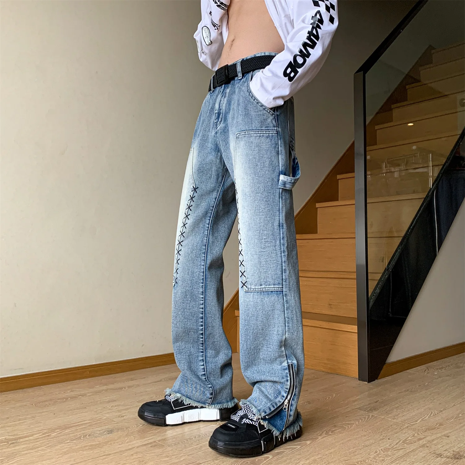 2023 Fashion Jeans For Men Y2k Streetwear Baggy Jeans Man Hip Hop Youth Trousers Cross Denim Pants Men Cargo Pants Punk Clothing