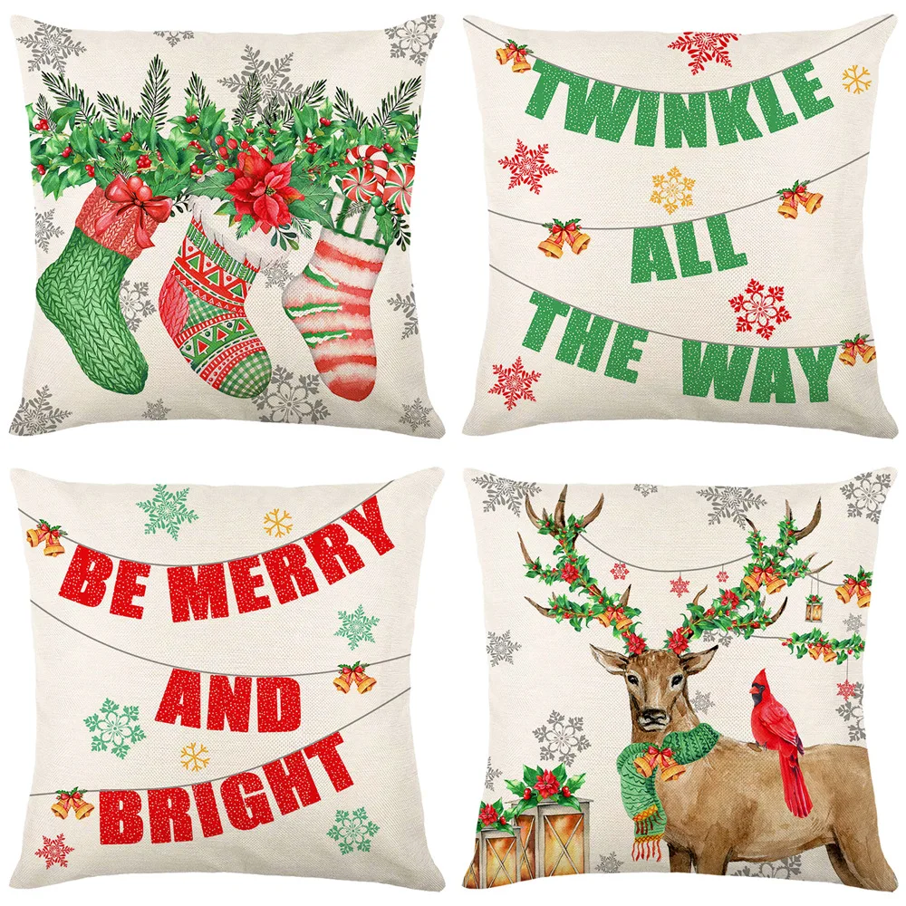 

Alphabet Print Xmas Pillow Cover Cartoon Elk Christmas Pillowcase Sock Pattern Cushion Cover 45x45 Home Decor Garden Chair B0275