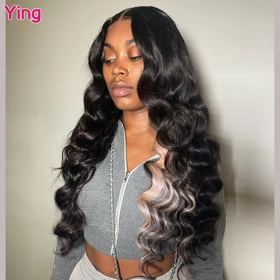 Ying Hair Black With Pink Loose Deep 13x4 Lace Front Wig 10A Human Hair 5x5 Transparent Lace Wig 13x6 Lace Front Wig PrePlucked