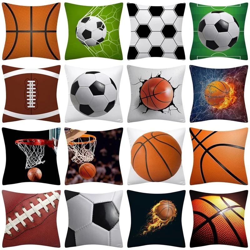 כדורגל כדורסל רוגבי מודפס כרית מקרה 45x45cm ציפית בית תפאורה כרית כיסוי ספה דקורטיבי מכונית כיסוי