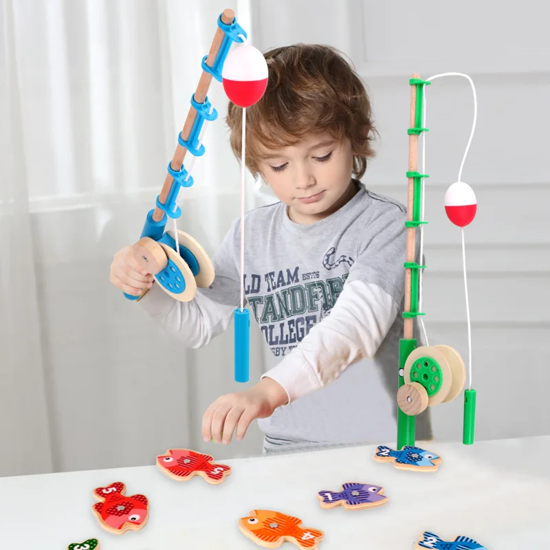 

NEW Kids Baby Toys Simulation Fishing Hook Wooden Toys 15Pcs Fishes 2 Fishing Rods Educational Toys Gifts for Children