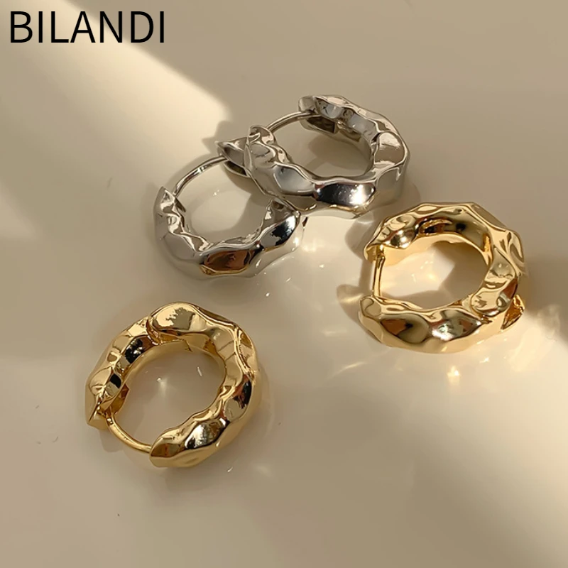 

Bilandi Modern Jewelry Metallic Buckle Earrings Simply Cool Design Hot Sale Silver Plated Gold Color Earrings For Women Girl