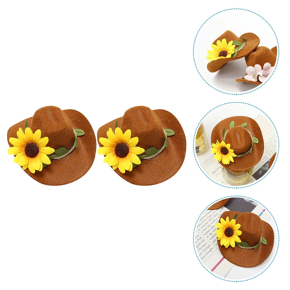 

2 Pcs Cowboy Decor Mini Party Hats Hand Decor Mini Cute Hats Wedding Decor Cowboy Hat Topper Props Bottle Cap