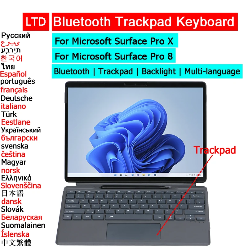 Беспроводная Bluetooth-клавиатура для Surface Pro 3 4 5 6 7 Go 1 2 с трекпадом русская Арабская