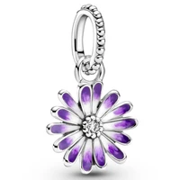original garden purple daisy dangle beads charm fit pandora women 925 sterling silver bracelet bangle jewelry