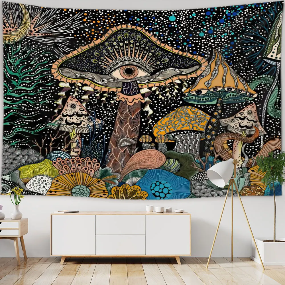 

Psychedelic Mushroom Indian Mandala Tapestry Boho Wall Hanging Large Eyes Tapiz Witchcraft Tapestries Background Cloth Ceiling