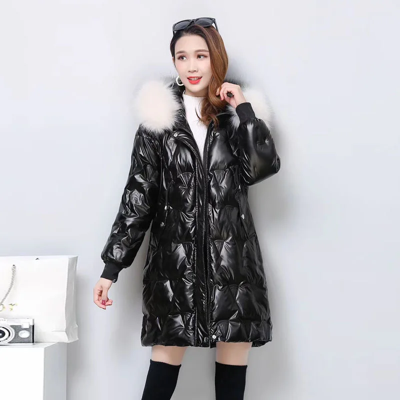 Parkas Women 2023 New Fashion Glossy Hooded Winter Women's Jacket Fashion Casual Slim Long Warm Cotton Coat Brand Ladies Parkas