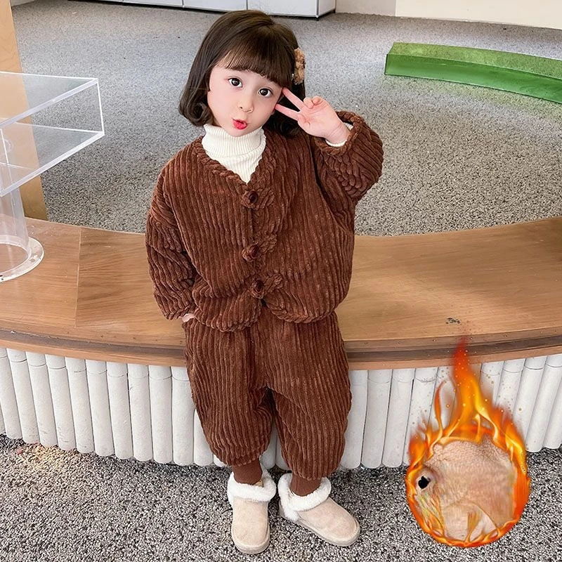 

2023 4-14 Years Toddler Baby Girls Casual Clothes Suit Fall Winter Children Long Sleeve Two-piece Corduroy Pant Clothing Set A79